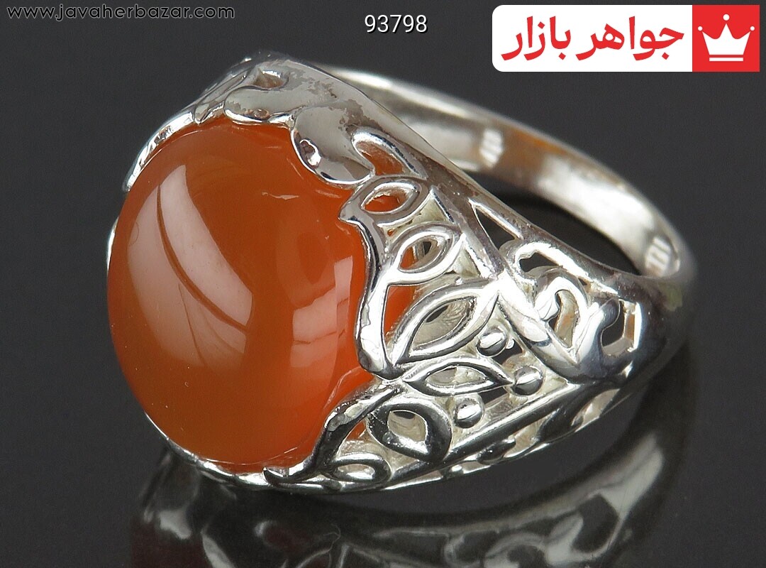 انگشتر نقره عقیق یمنی نارنجی زنانه [شرف الشمس]